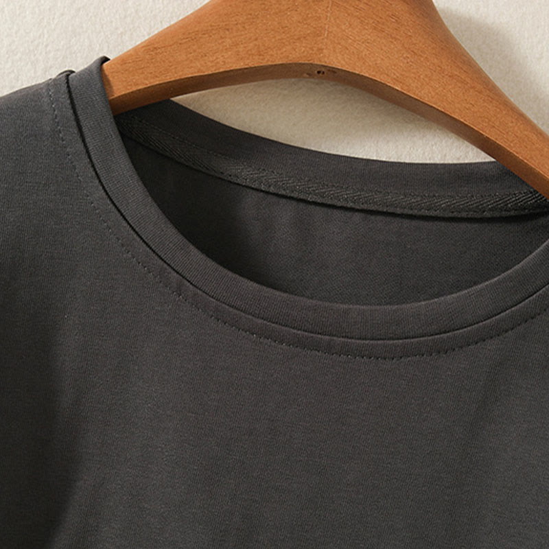 T-shirt décontracté à manches longues en coton et lin pur avec ourlet irrégulier et motif Buddha Stones pour femme - image 15