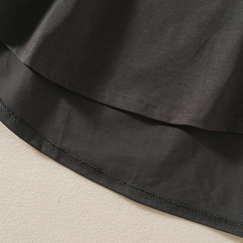 T-shirt décontracté à manches longues en coton et lin pur avec ourlet irrégulier et motif Buddha Stones pour femme - image 18