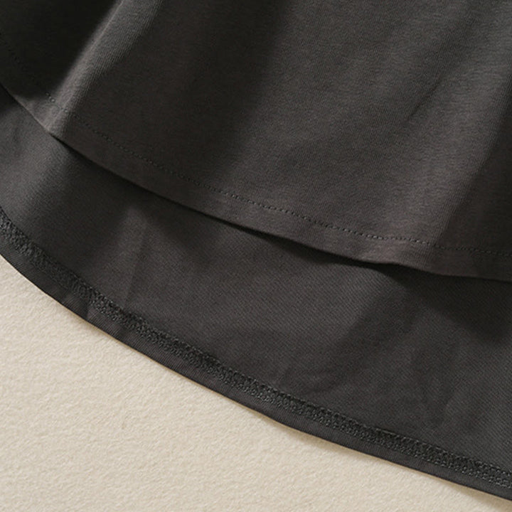 T-shirt décontracté à manches longues en coton et lin pur avec ourlet irrégulier et motif Buddha Stones pour femme - image 18