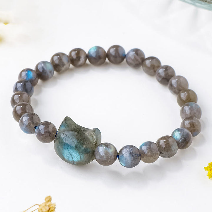 Bracelet de guérison et de changement en labradorite naturelle avec tête de chat Buddha Stones - Labradorite (circonférence du poignet : 15-16 cm) - image 1