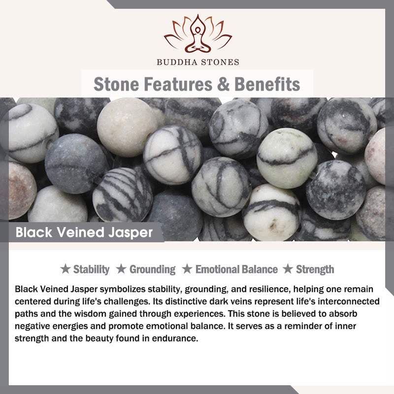 Bracelet de force en jaspe veiné noir naturel avec chat tigré gris Buddha Stones - image 8