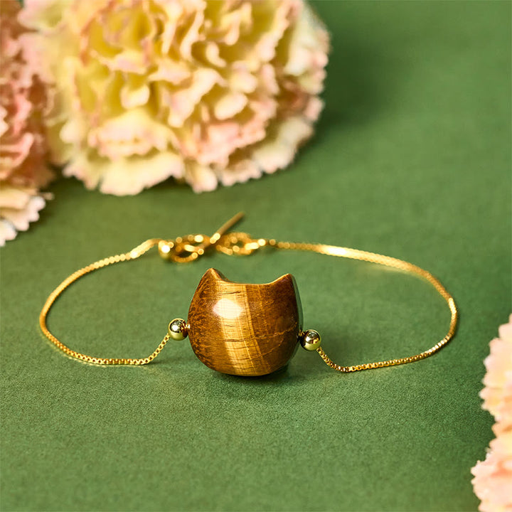 Bracelet de protection œil de tigre et chat en argent sterling 925 Buddha Stones - 18-22 cm - image 0