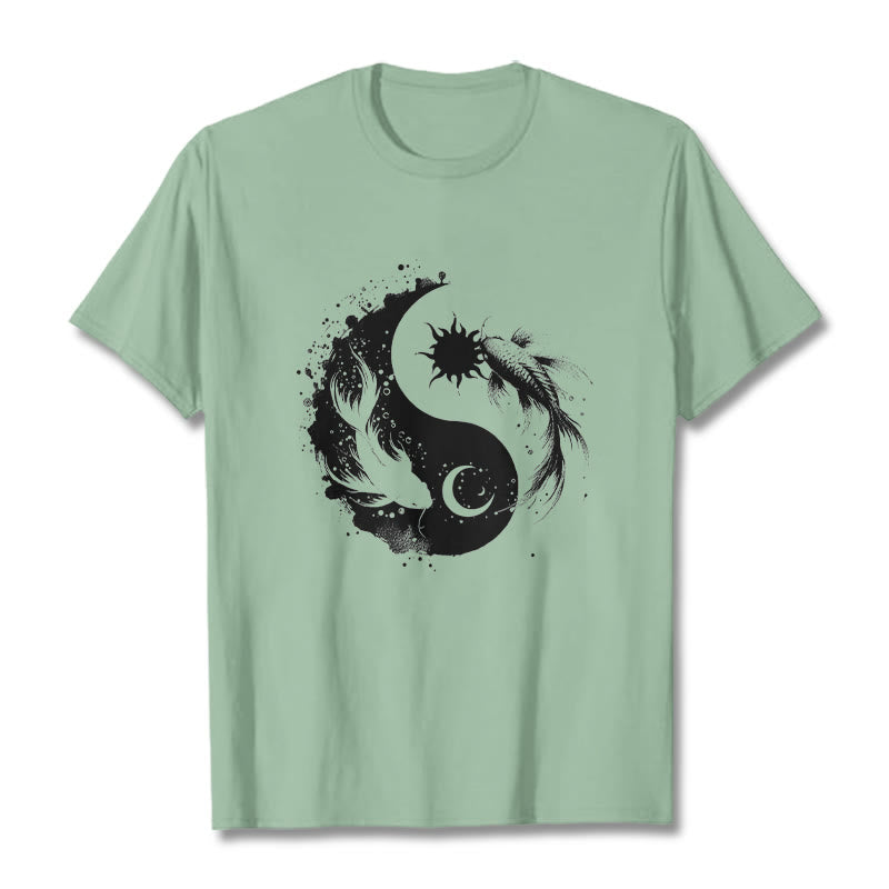 T-shirt à motif Bouddha, soleil et lune, Yin Yang, Koi - Vert pâle - 2XL - image 15