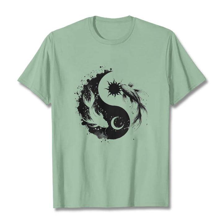 T-shirt à motif Bouddha, soleil et lune, Yin Yang, Koi - Vert pâle - 2XL - image 15