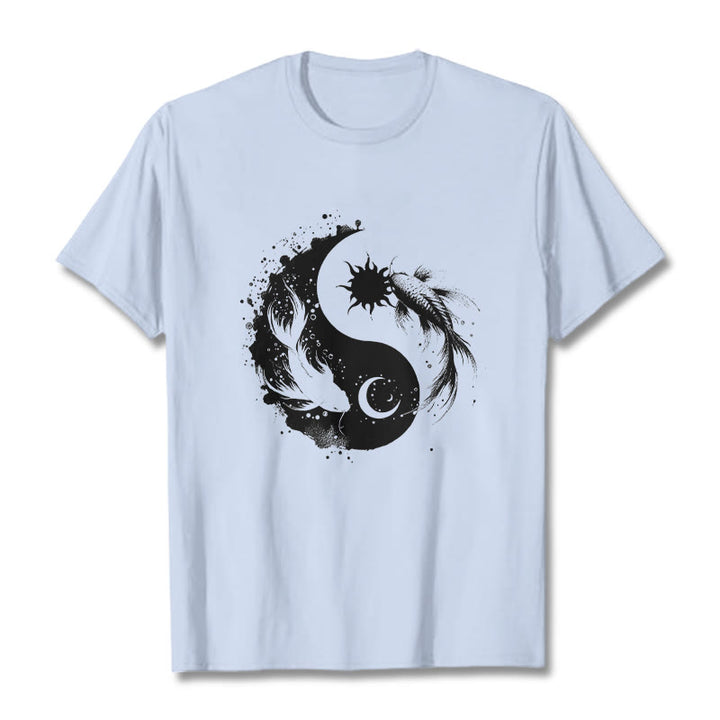 T-shirt à motif Bouddha, soleil et lune, Yin Yang, Koi - Cyan clair - 2XL - image 19