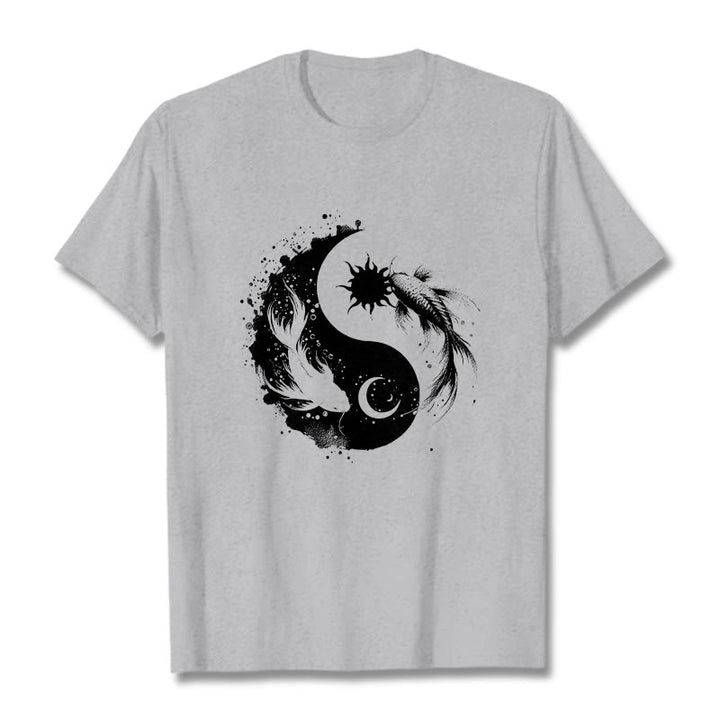 T-shirt à motif Bouddha, soleil et lune, Yin Yang, Koi - Gris clair - 2XL - image 20