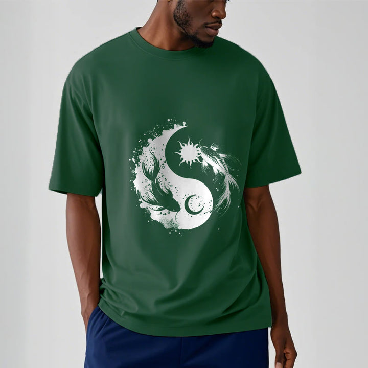 T-shirt à motif Bouddha, soleil et lune, Yin Yang, Koi - image 12
