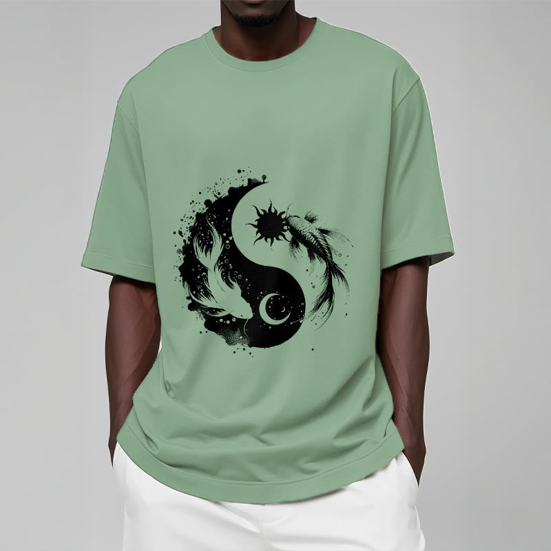 T-shirt à motif Bouddha, soleil et lune, Yin Yang, Koi - image 16