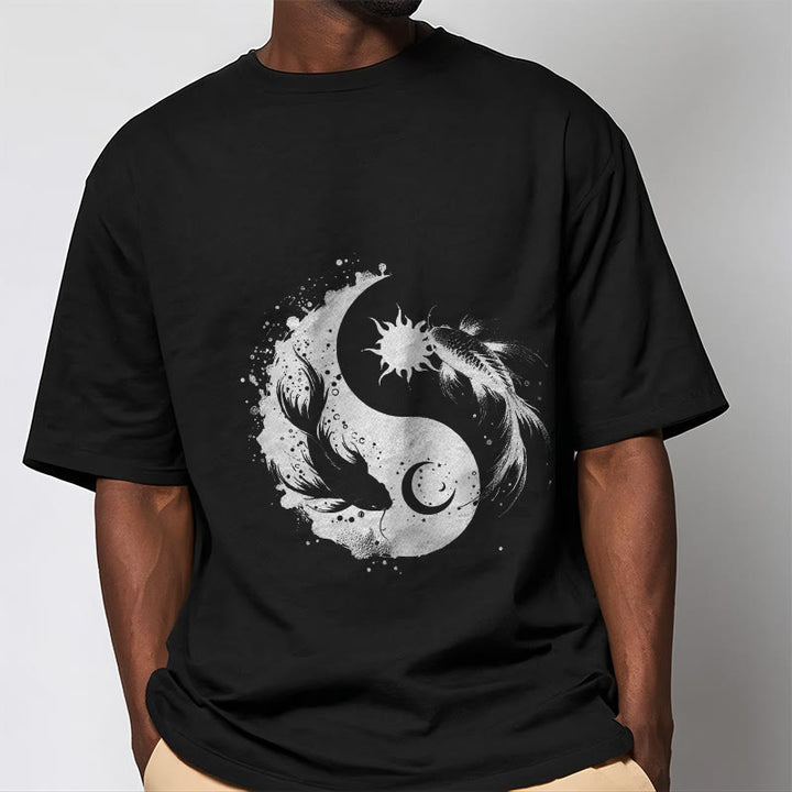 T-shirt à motif Bouddha, soleil et lune, Yin Yang, Koi - image 6