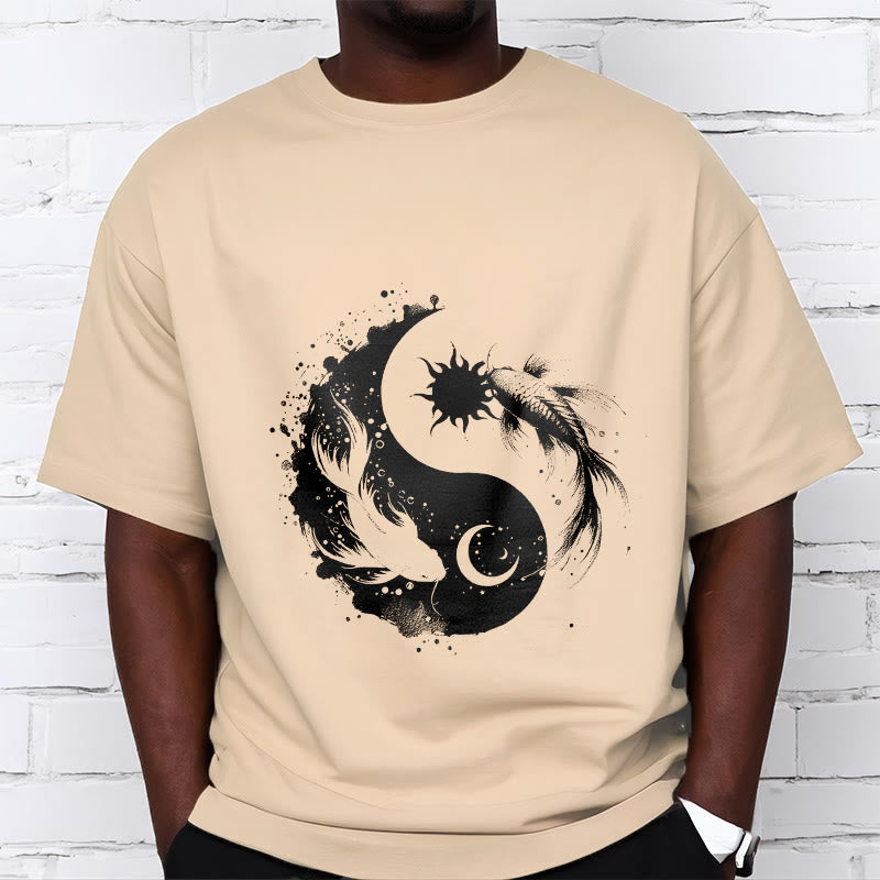 T-shirt à motif Bouddha, soleil et lune, Yin Yang, Koi - image 10