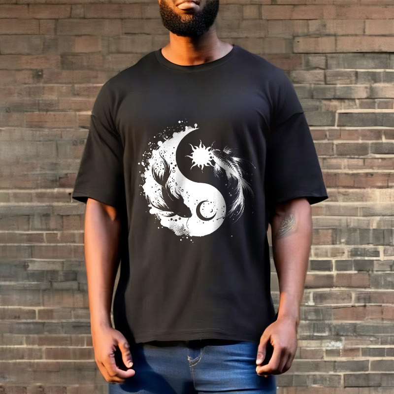 T-shirt à motif Bouddha, soleil et lune, Yin Yang, Koi - image 7