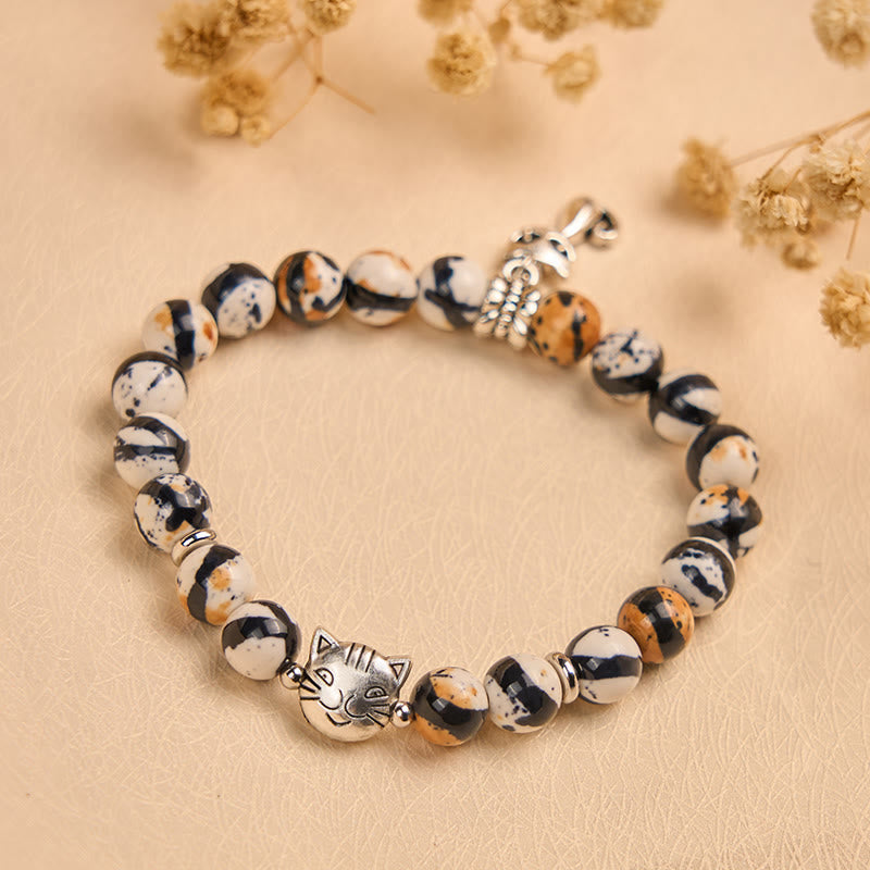 Bracelet de confiance en perles de pierre naturelle en forme de chat Calico de Buddha Stones - image 3