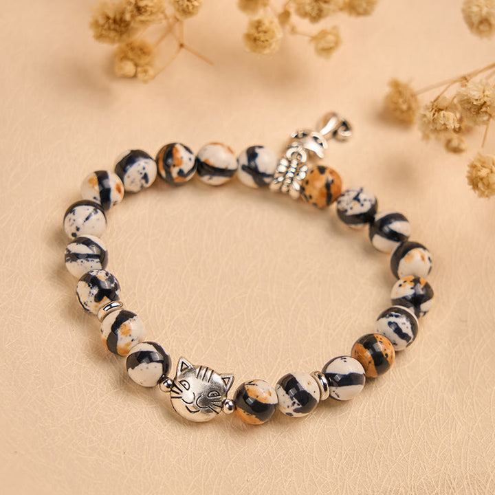 Bracelet de confiance en perles de pierre naturelle en forme de chat Calico de Buddha Stones - image 3