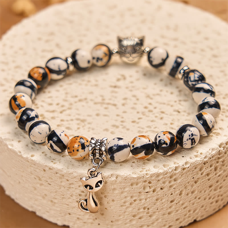 Bracelet de confiance en perles de pierre naturelle en forme de chat Calico de Buddha Stones - image 2