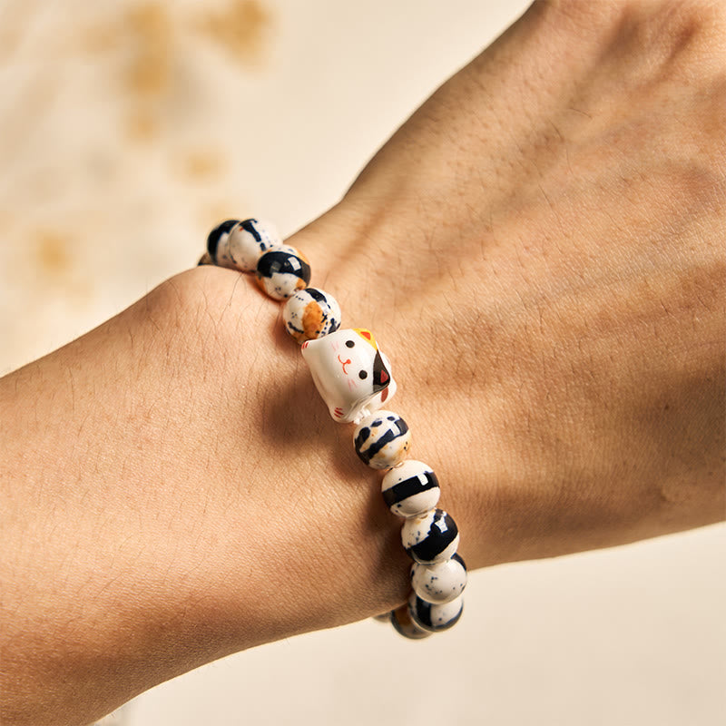 Bracelet de force en pierre naturelle et céramique avec tête de chaton en forme de Buddha Stones Calico - image 4