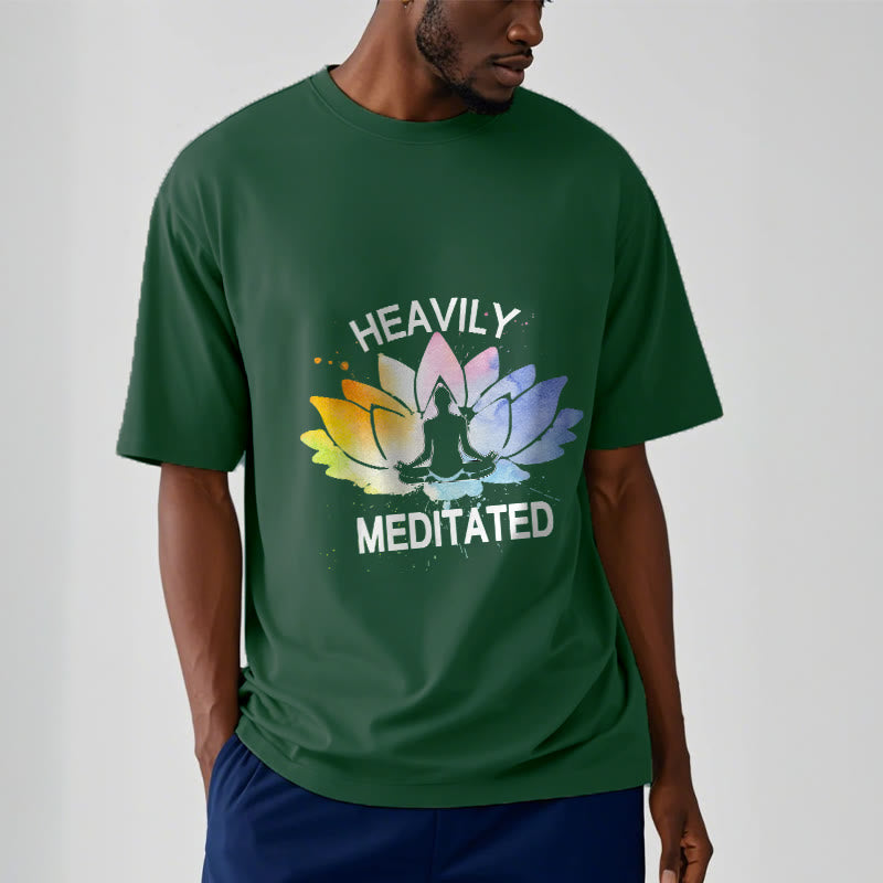 T-shirt en coton avec motif de méditation et de fleurs de lotus colorées représentant des Buddha Stones - image 12