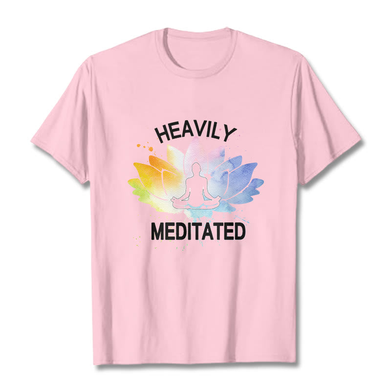 T-shirt en coton avec motif de méditation et de fleurs de lotus colorées représentant des Buddha Stones - Rose clair - 2XL - image 13