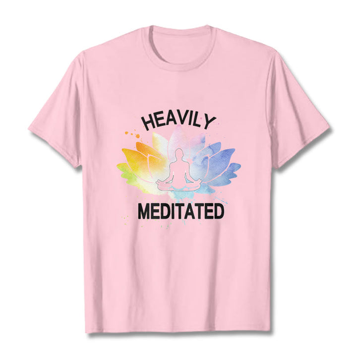 T-shirt en coton avec motif de méditation et de fleurs de lotus colorées représentant des Buddha Stones - Rose clair - 2XL - image 13