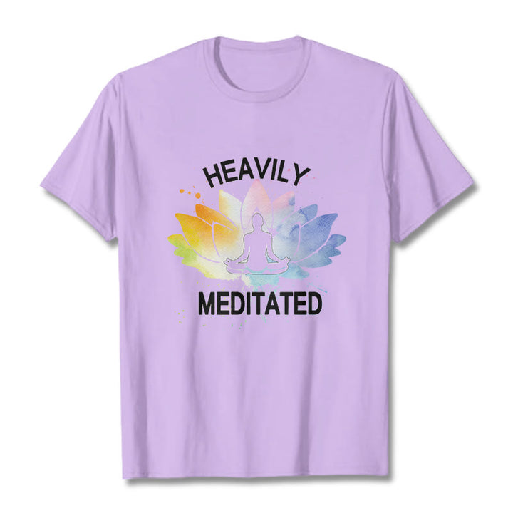 T-shirt en coton avec motif de méditation et de fleurs de lotus colorées représentant des Buddha Stones - Prune - 2XL - image 17