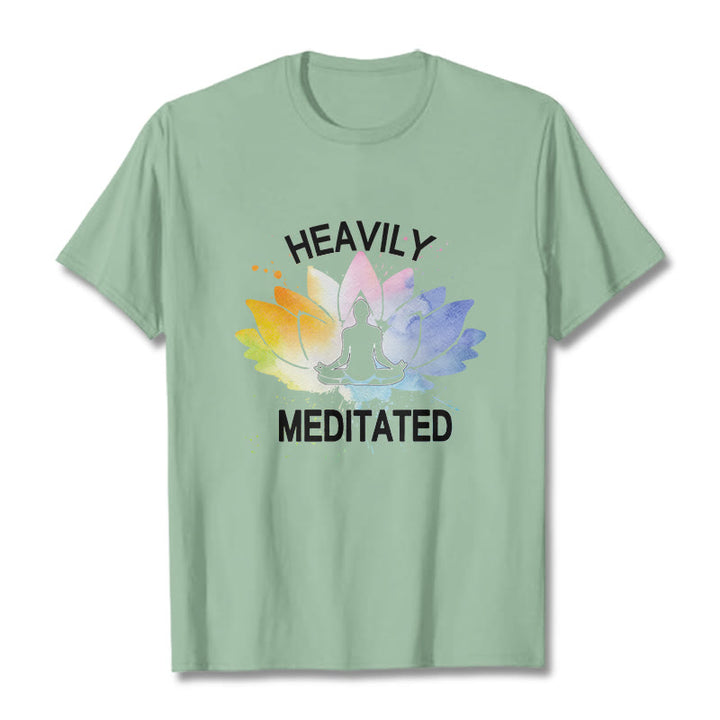 T-shirt en coton avec motif de méditation et de fleurs de lotus colorées représentant des Buddha Stones - Vert pâle - 2XL - image 15