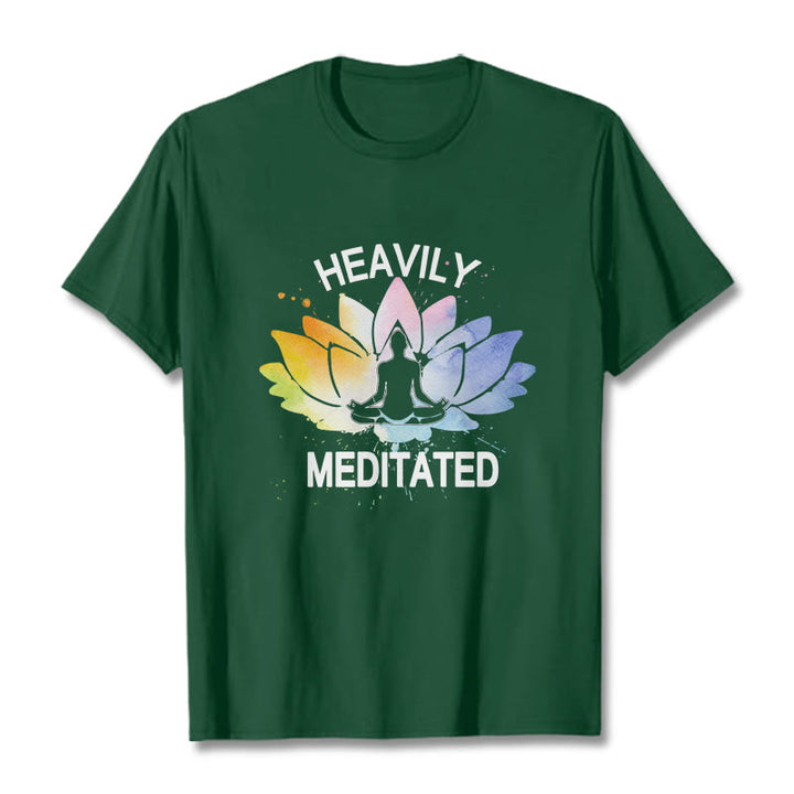T-shirt en coton avec motif de méditation et de fleurs de lotus colorées représentant des Buddha Stones - Forêt Verte - 2XL - image 11