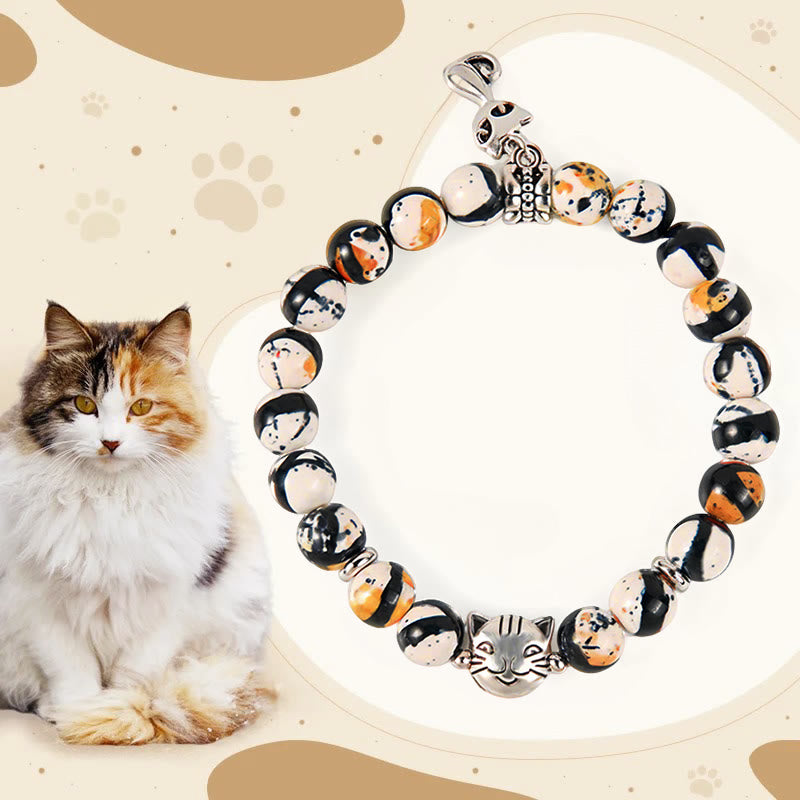 Bracelet de confiance en perles de pierre naturelle en forme de chat Calico de Buddha Stones - Chat Calico (tour de poignet 15-16 cm) - image 0