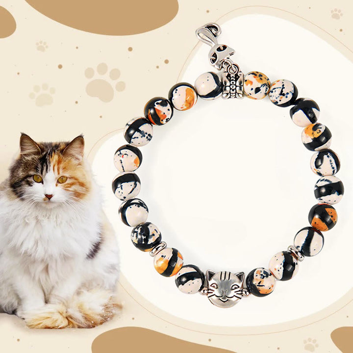 Bracelet de confiance en perles de pierre naturelle en forme de chat Calico de Buddha Stones - Chat Calico (tour de poignet 15-16 cm) - image 0