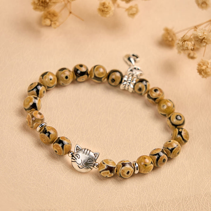 Bracelet de force intérieure en pierre d'agate naturelle de chat du Bengale Buddha Stones - image 1