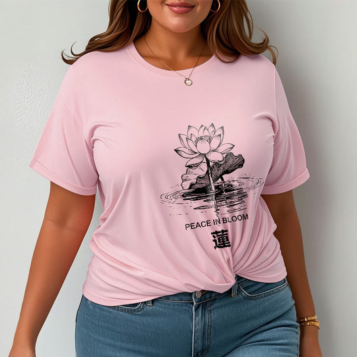 T-shirt en coton à motif ondulé Buddha Stones , fleur de lotus et feuille de lotus - image 14