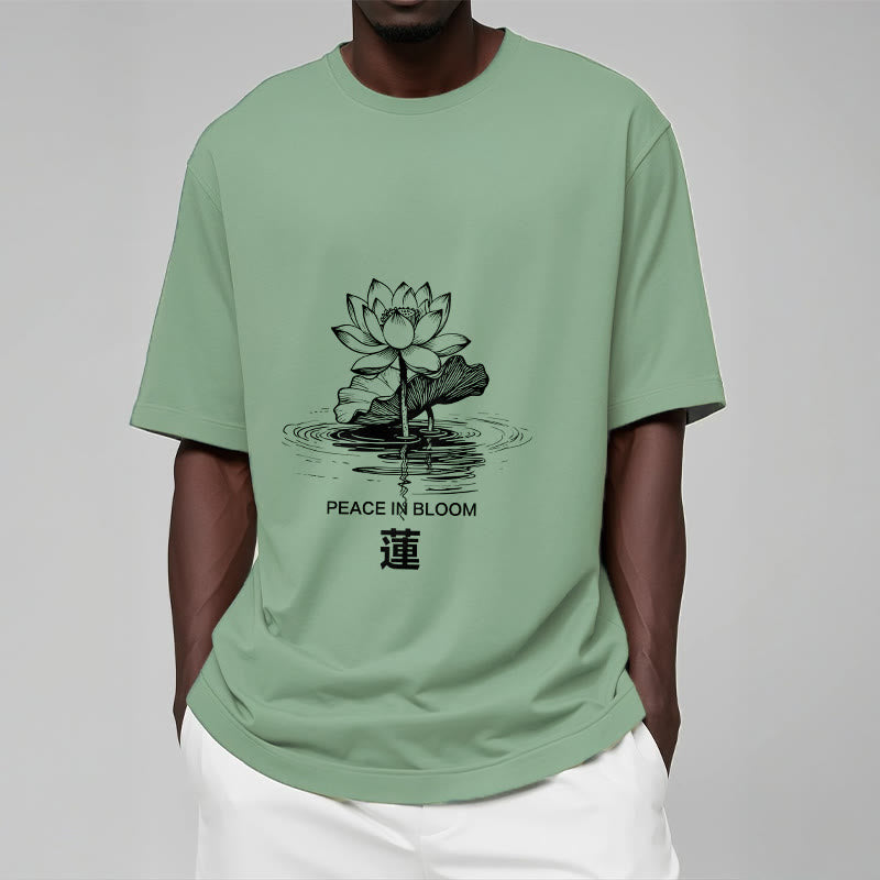 T-shirt en coton à motif ondulé Buddha Stones , fleur de lotus et feuille de lotus - image 16