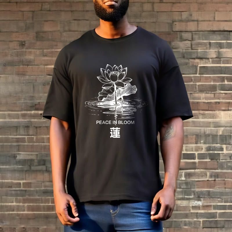 T-shirt en coton à motif ondulé Buddha Stones , fleur de lotus et feuille de lotus - image 3