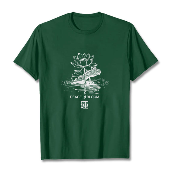 T-shirt en coton à motif ondulé Buddha Stones , fleur de lotus et feuille de lotus - Forêt Verte - 2XL - image 11