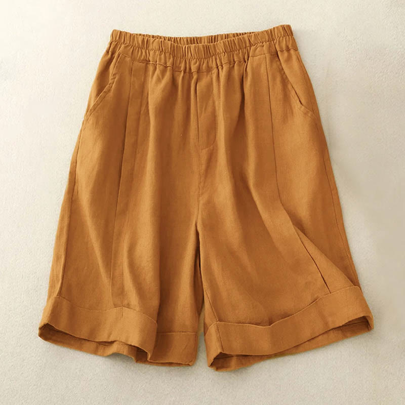 Short décontracté en coton uni avec poches pour femme Buddha Stones - Verge d'or - US12, UK/AU16, EU44 (4XL) - image 1