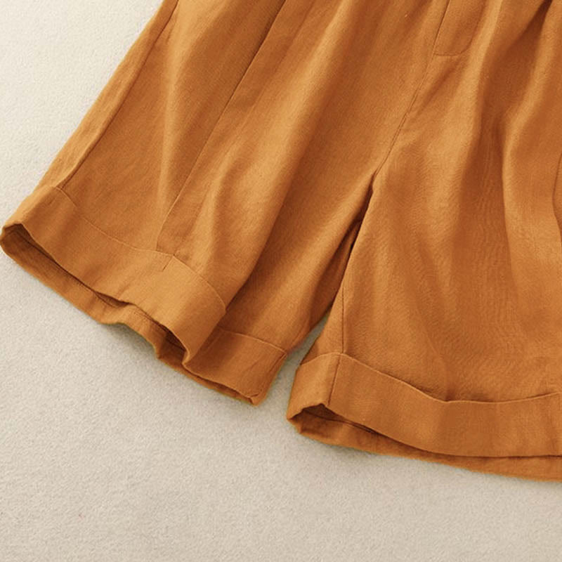 Short décontracté en coton uni avec poches pour femme Buddha Stones - image 4