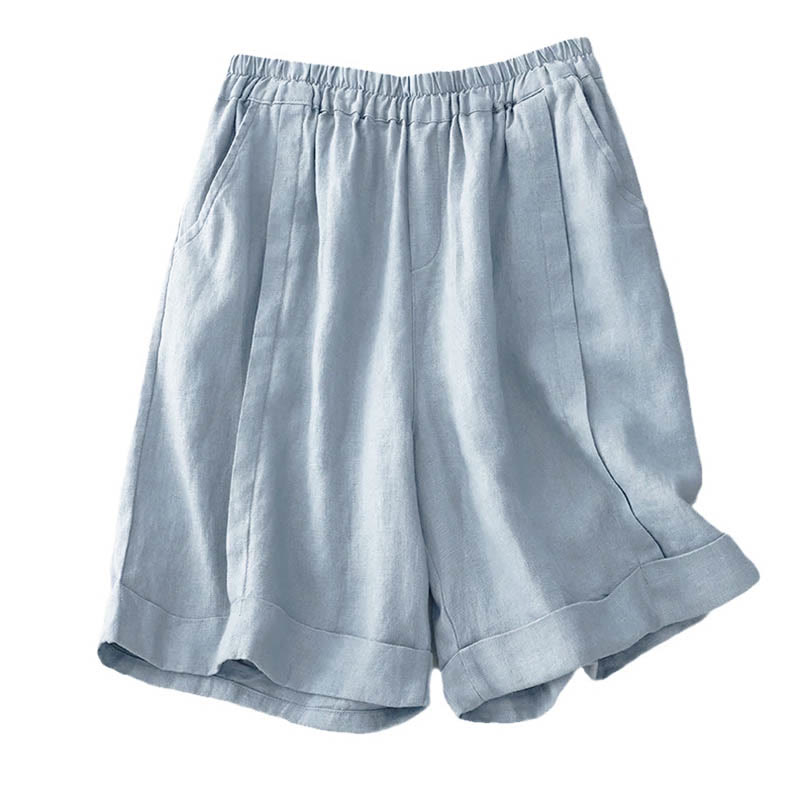 Short décontracté en coton uni avec poches pour femme Buddha Stones - image 25