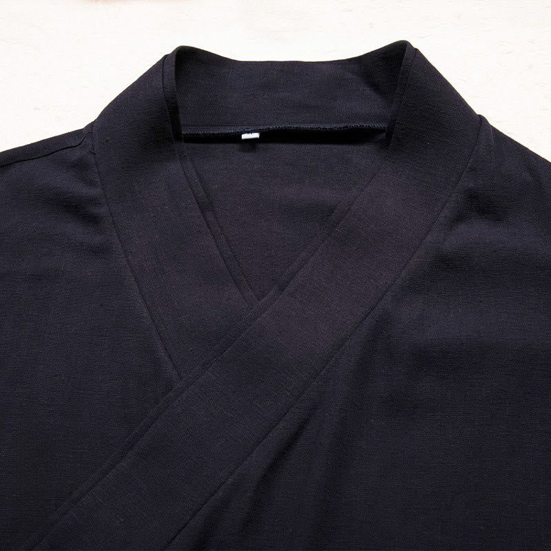 Veste ouverte sur le devant pour homme Buddha Stones, motif uni, kimono à manches longues en coton et lin - image 5