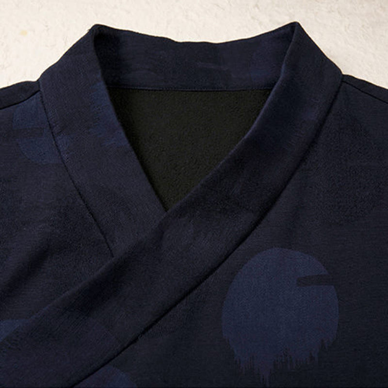 Chemise à manches longues en coton et lin avec boutons en jacquard Buddha Stones pour homme, doublée de polaire - image 2