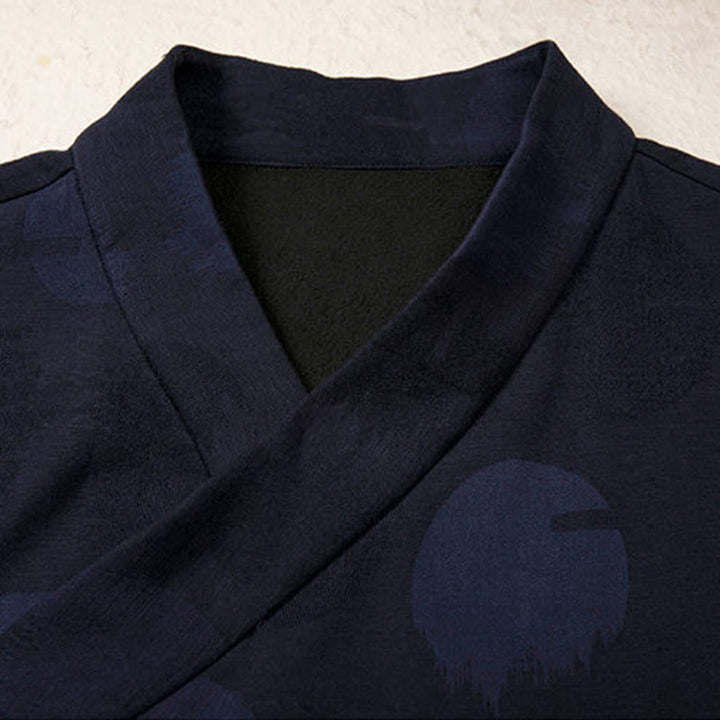 Chemise à manches longues en coton et lin avec boutons en jacquard Buddha Stones pour homme, doublée de polaire - image 2