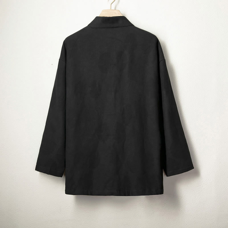 Chemise à manches longues en coton et lin avec boutons en jacquard Buddha Stones pour homme, doublée de polaire - image 6