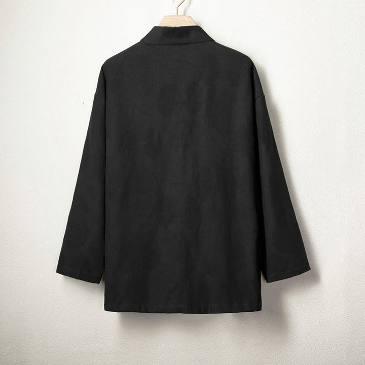 Chemise à manches longues en coton et lin avec boutons en jacquard Buddha Stones pour homme, doublée de polaire - image 6