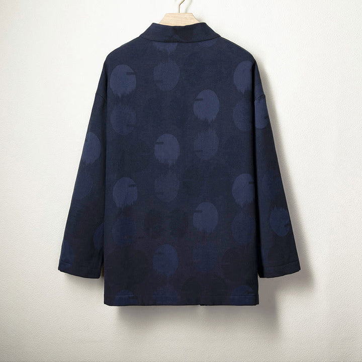 Chemise à manches longues en coton et lin avec boutons en jacquard Buddha Stones pour homme, doublée de polaire - image 1