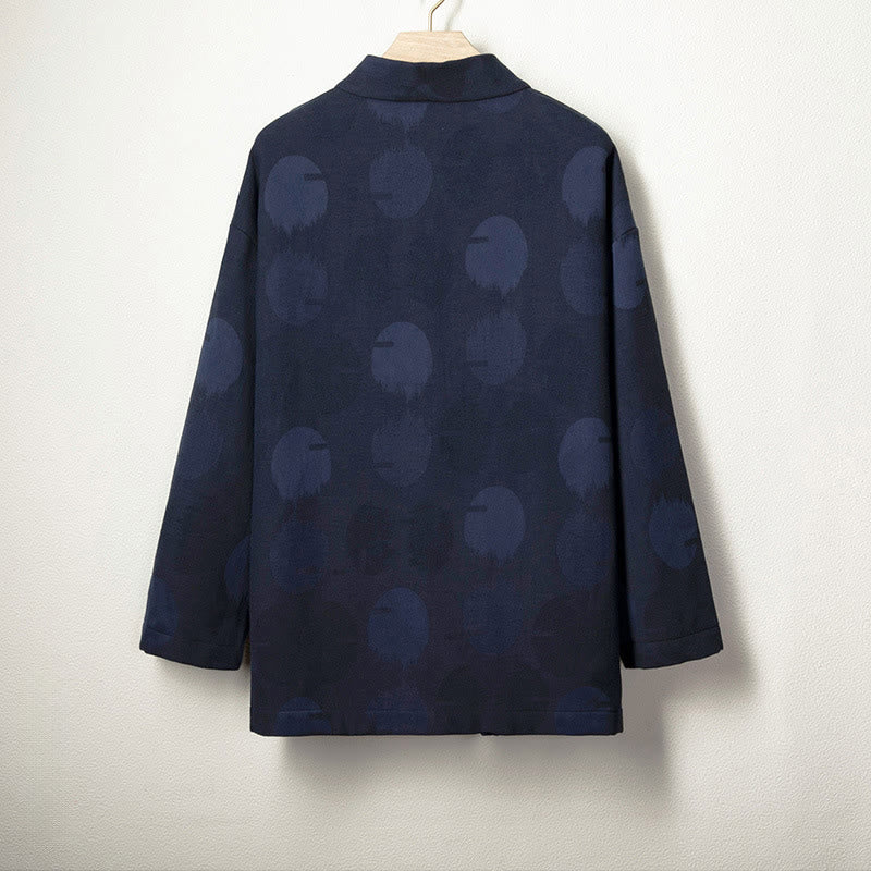 Chemise à manches longues en coton et lin avec boutons en jacquard Buddha Stones pour homme, doublée de polaire - image 1