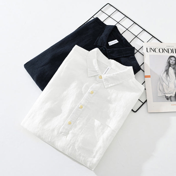 Chemise ample à manches longues et demi-boutonnée en lin avec Buddha Stones , couleur unie, vêtements pour hommes - image 17