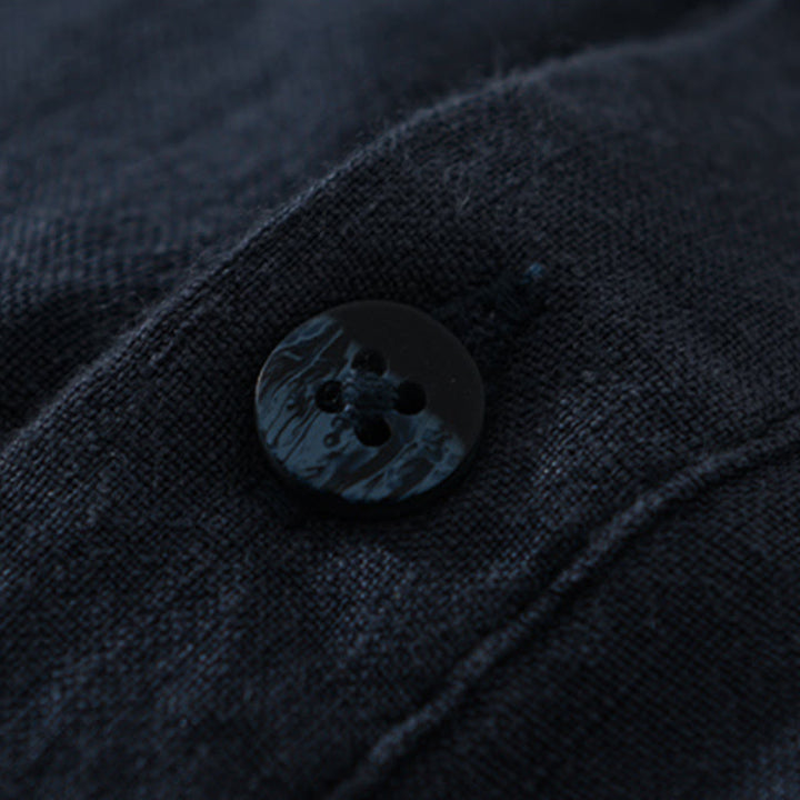 Chemise ample à manches longues et demi-boutonnée en lin avec Buddha Stones , couleur unie, vêtements pour hommes - image 13