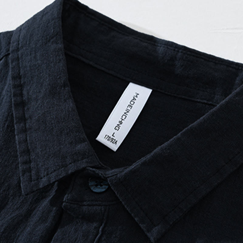 Chemise ample à manches longues et demi-boutonnée en lin avec Buddha Stones , couleur unie, vêtements pour hommes - image 12