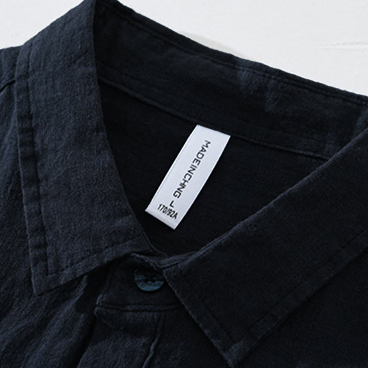 Chemise ample à manches longues et demi-boutonnée en lin avec Buddha Stones , couleur unie, vêtements pour hommes - image 12