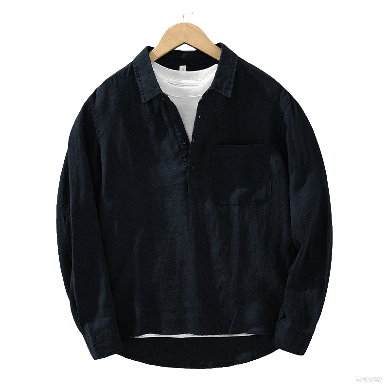 Chemise ample à manches longues et demi-boutonnée en lin avec Buddha Stones , couleur unie, vêtements pour hommes - image 15