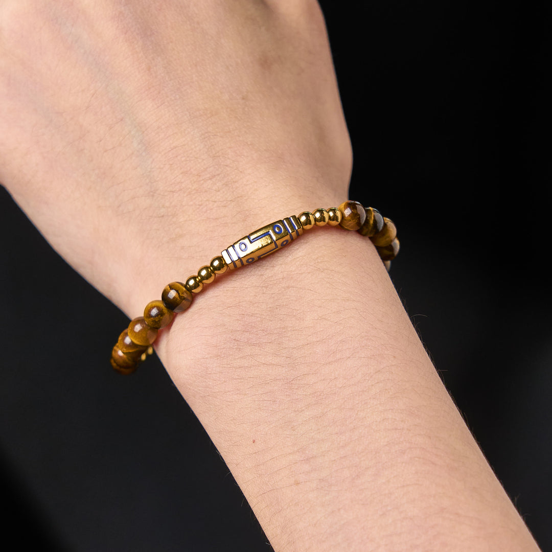 Bracelet de perles courageuses en œil de tigre avec joli motif osseux et Buddha Stones - image 3