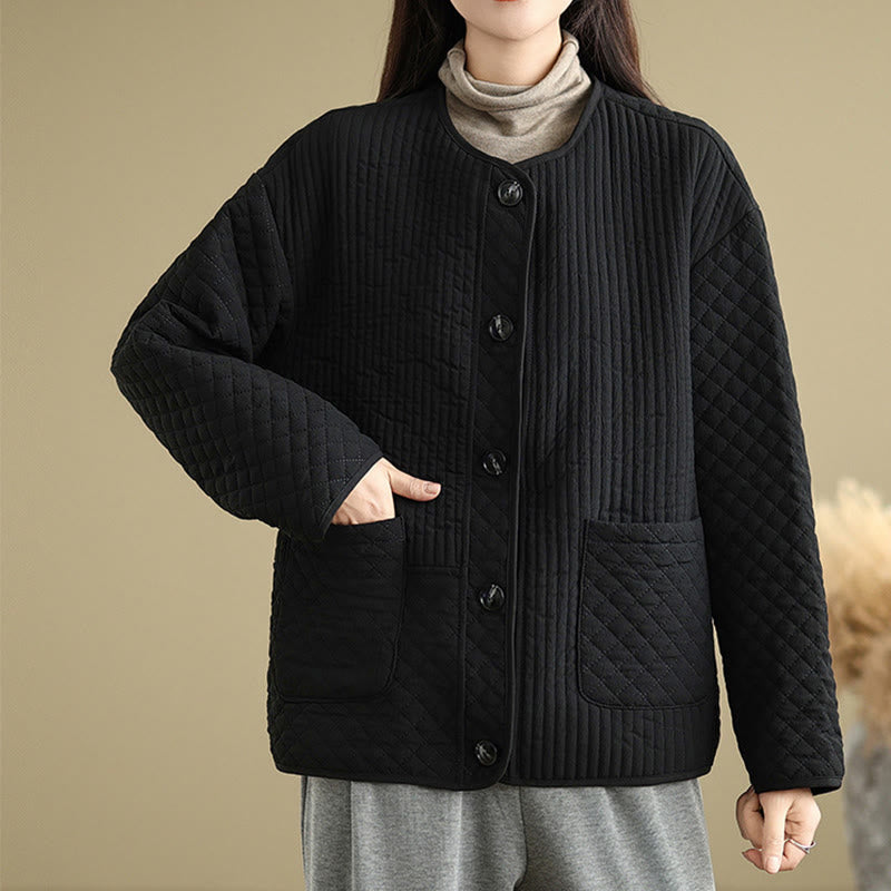 Veste en coton à manches longues et poches pour femme, style vintage, boutons et design simple, Buddha Stones - image 3