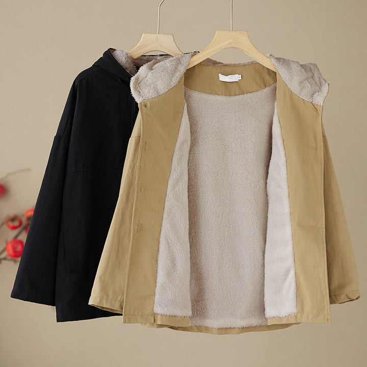 Veste à capuche à manches longues pour femme Buddha Stones, doublure polaire thermique en coton avec poches - image 13